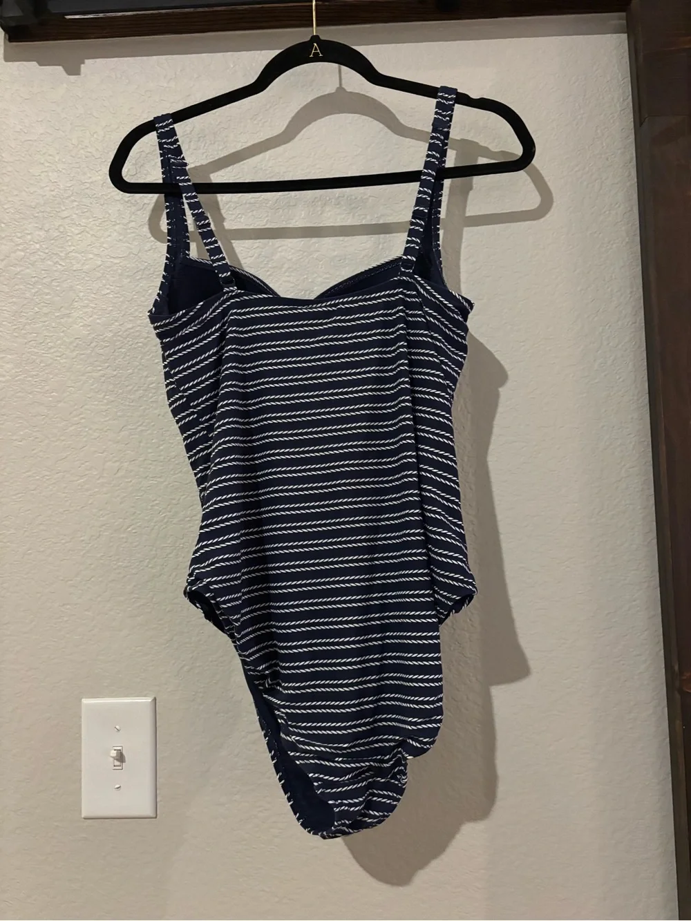 Women’s Striped Navy and White One-Piece Swimsuit with Twist Front